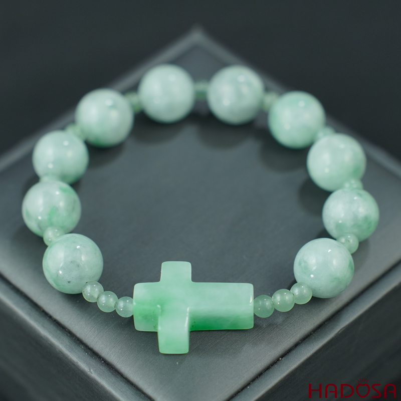 Vòng mân côi cẩm thạch xanh lý 12mm