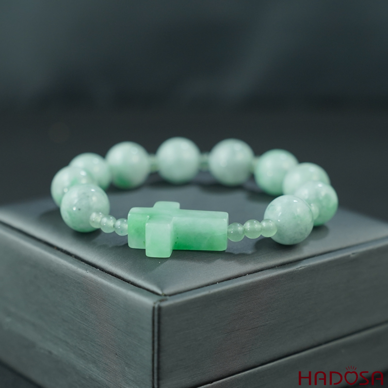 Vòng mân côi cẩm thạch xanh lý 12mm