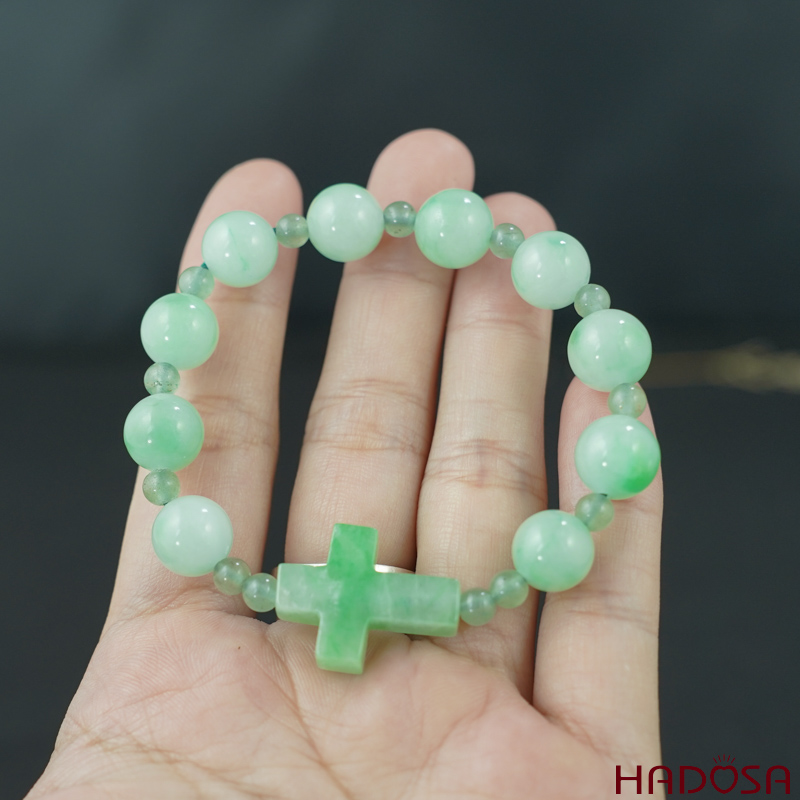 Chuỗi mân côi đá cẩm thạch xanh đậu 10mm