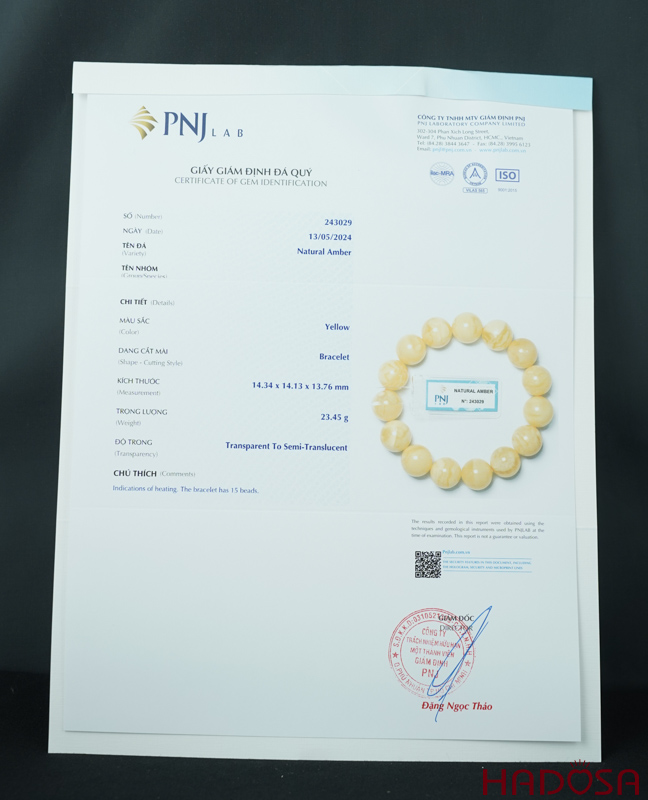 Vòng Hổ Phách Baltic vàng bơ 14mm