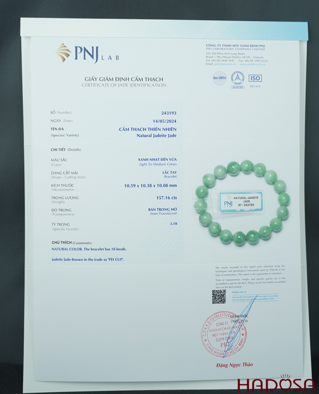Vòng chuỗi Ngọc Cẩm Thạch xanh lý táo 10mm