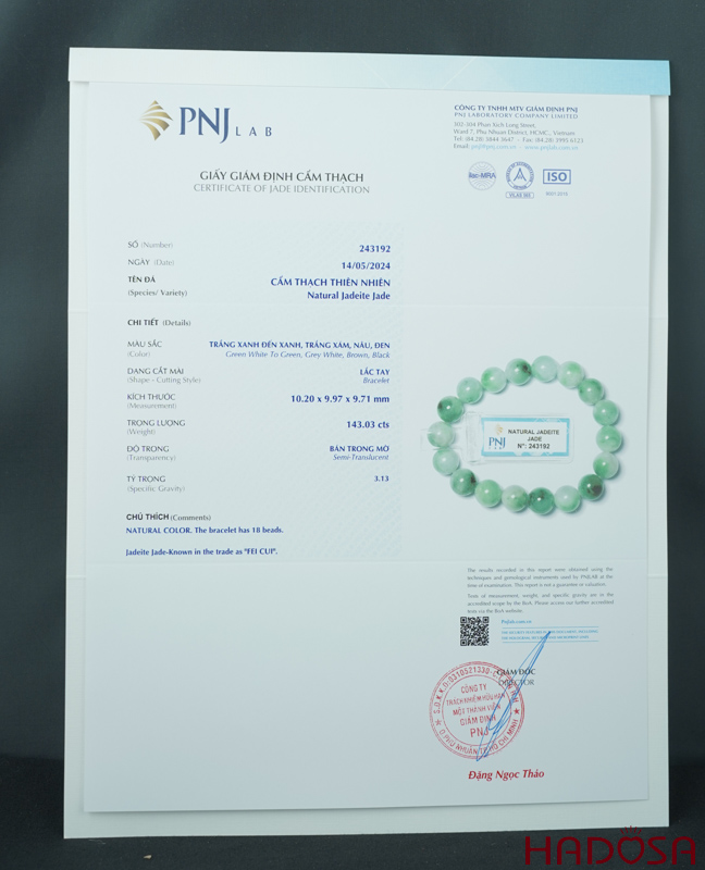 Vòng chuỗi Ngọc Cẩm Thạch trắng vân lý 10mm