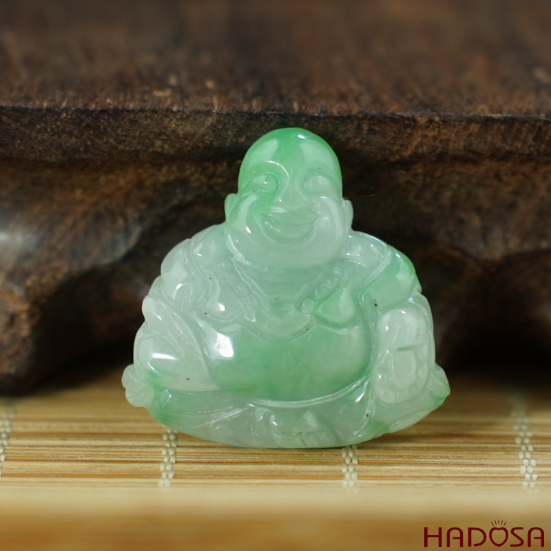 Mặt Di Lặc Ngọc Cẩm Thạch xanh lí 27x27x6mm