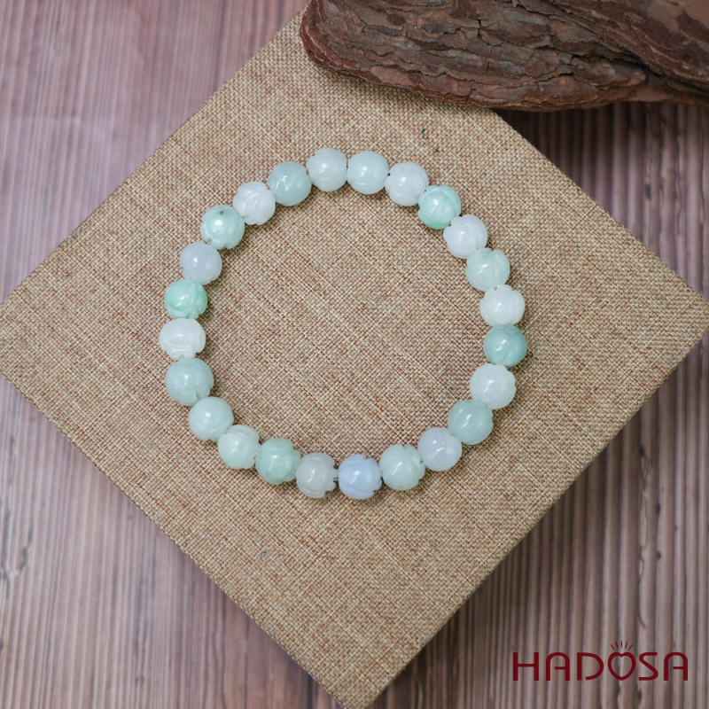 Vòng ngọc cẩm thạch Type A chạm hoa sen 8mm HADOSA