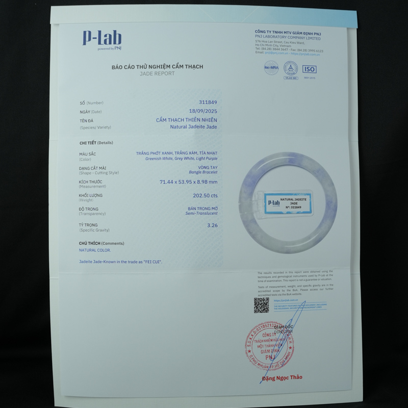Vòng Cẩm Thạch Tím Tử La Lan bản tròn ni 53