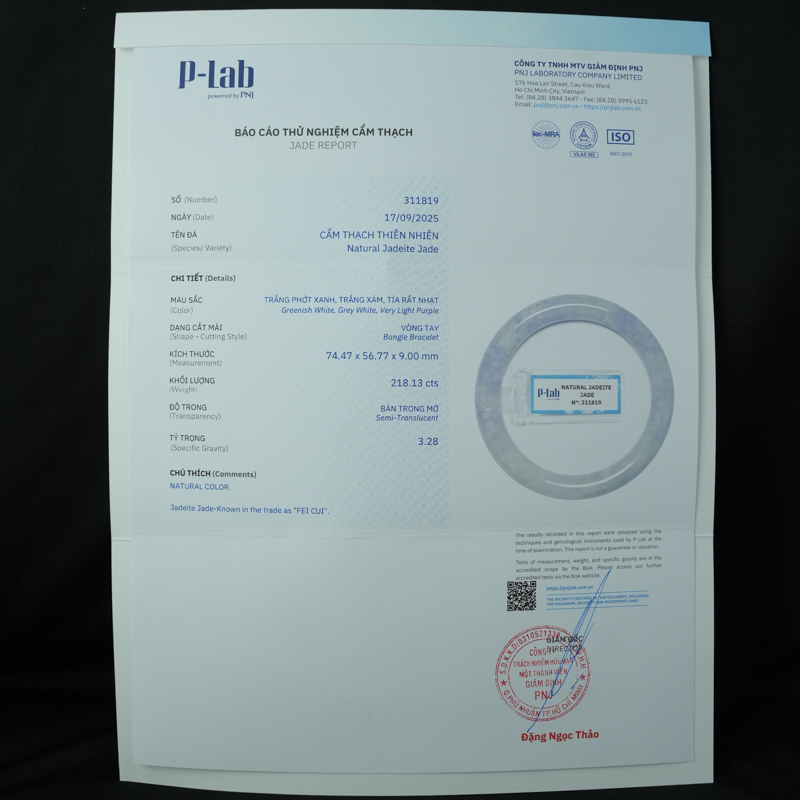 Vòng Cẩm Thạch Tím Tử La Lan bản tròn ni 56