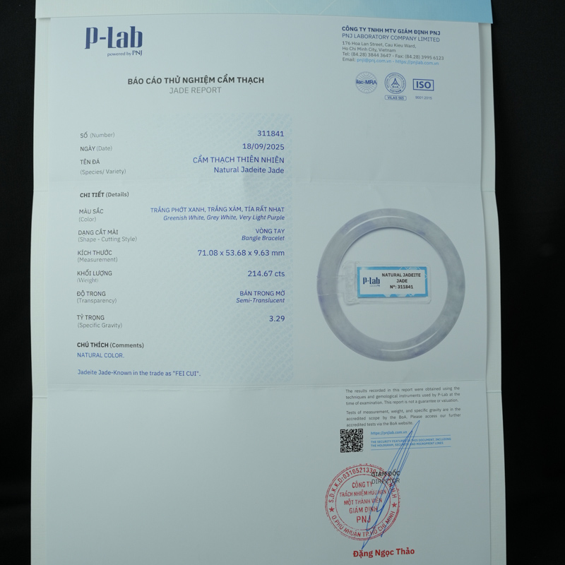 Vòng Cẩm Thạch Tím Tử La Lan bản tròn ni 53