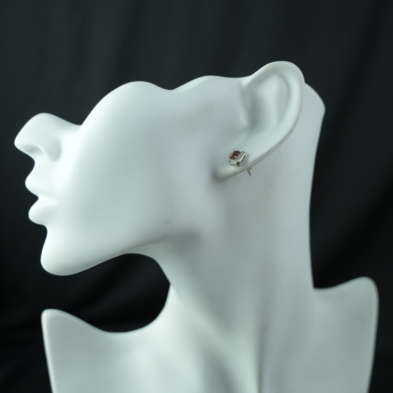 Hoa tai đá garnet chữ nhật 3*5mm bạc 925