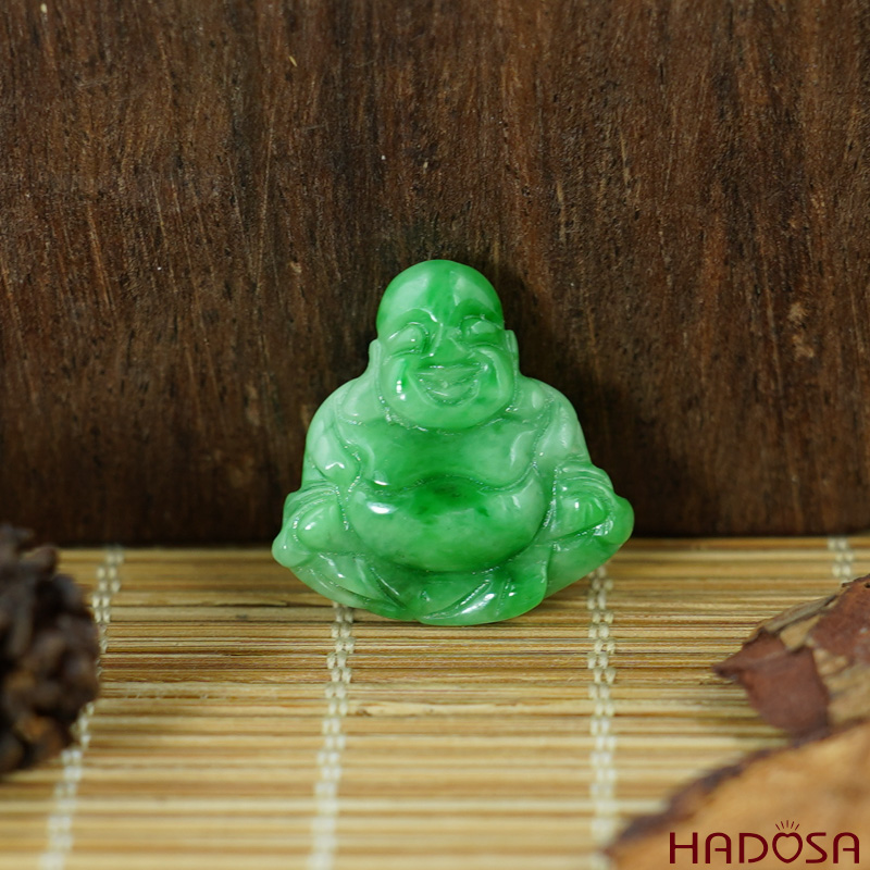 Mặt Di Lặc Ngọc Cẩm Thạch xanh lí 22x22x5mm