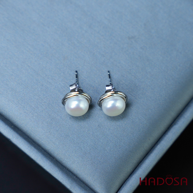 Bông tai ngọc trai 8mm bạc 950
