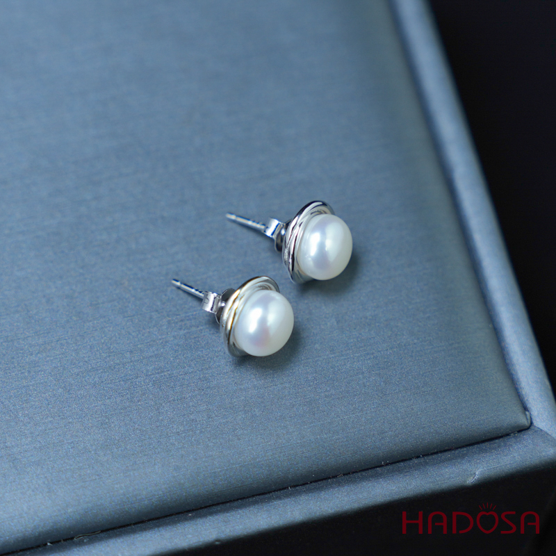 Bông tai ngọc trai 8mm bạc 950