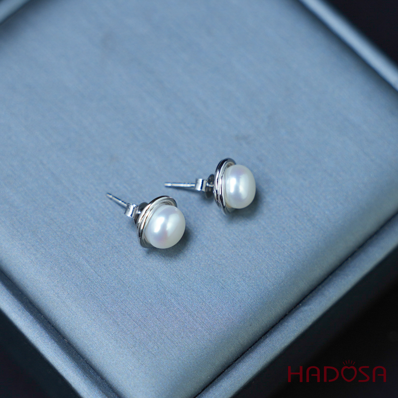 Bông tai ngọc trai 8mm bạc 950