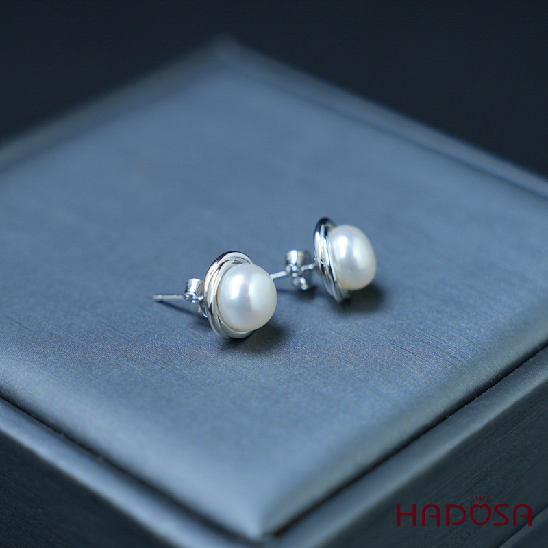 Bông tai ngọc trai 8mm bạc 950