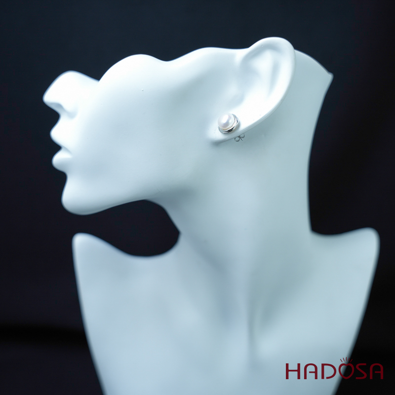 Bông tai ngọc trai 8mm bạc 950