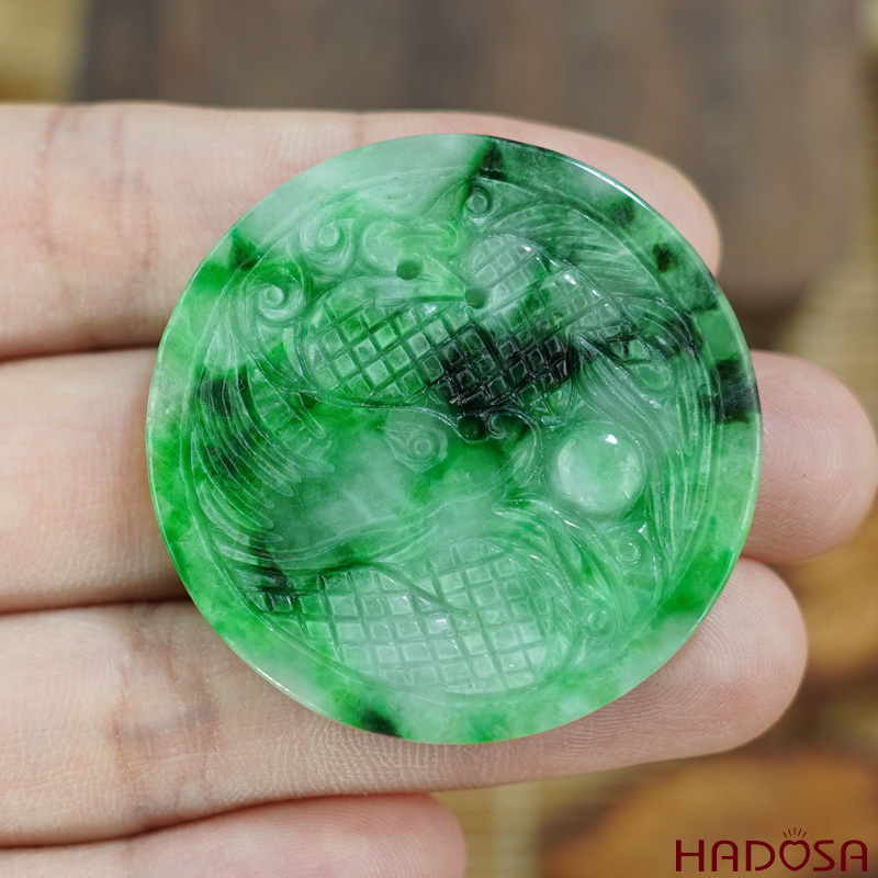 Mặt Cẩm Thạch chạm Rồng xanh lí 38mm