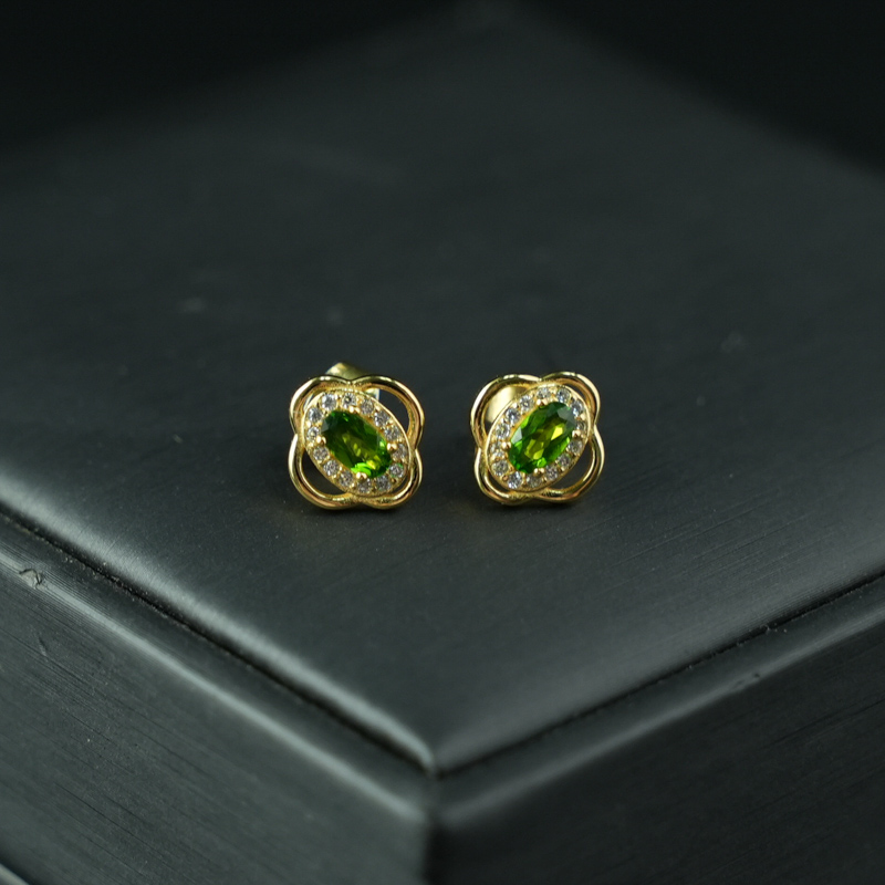 Bông tai Diopside 3x5mm bạc 925