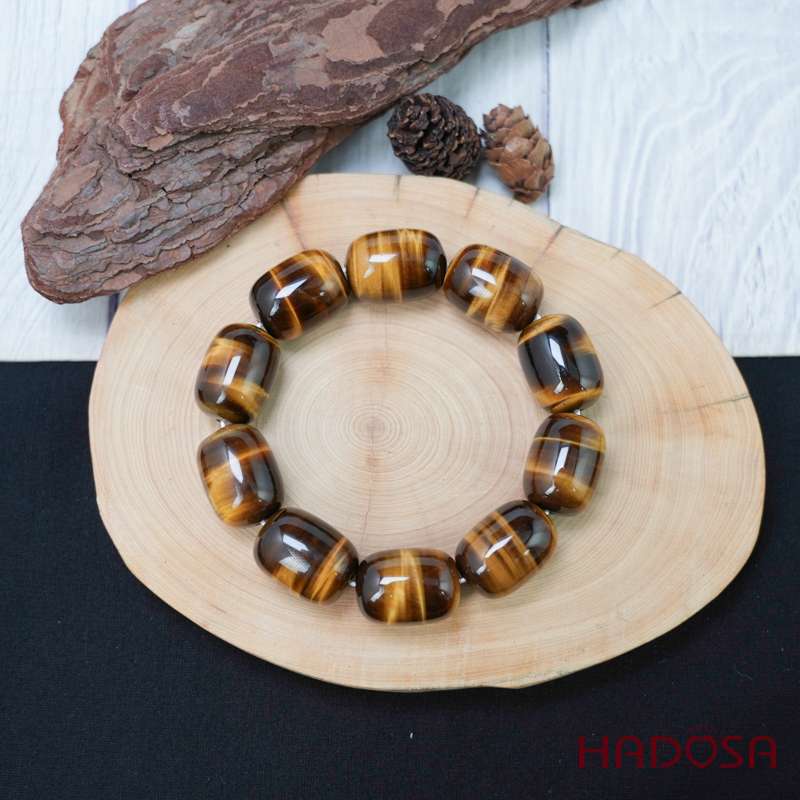 Vòng đá Mắt Hổ vàng nâu hạt trụ 15*20mm chuẩn 6A