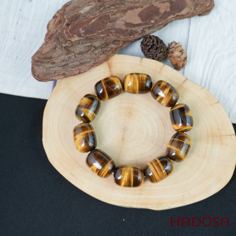 Vòng đá Mắt Hổ vàng nâu hạt trụ 15*20mm chuẩn 6A