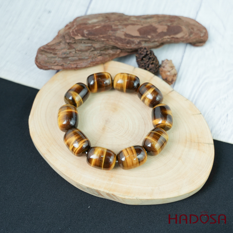 Vòng đá Mắt Hổ vàng nâu hạt trụ 15*20mm chuẩn 6A