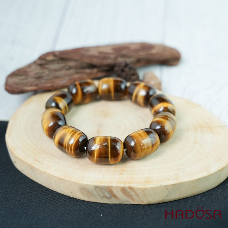 Vòng đá Mắt Hổ vàng nâu hạt trụ 15*20mm chuẩn 6A