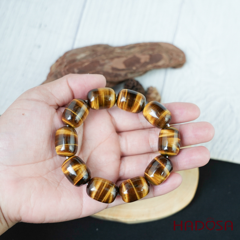 Vòng đá Mắt Hổ vàng nâu hạt trụ 15*20mm chuẩn 6A