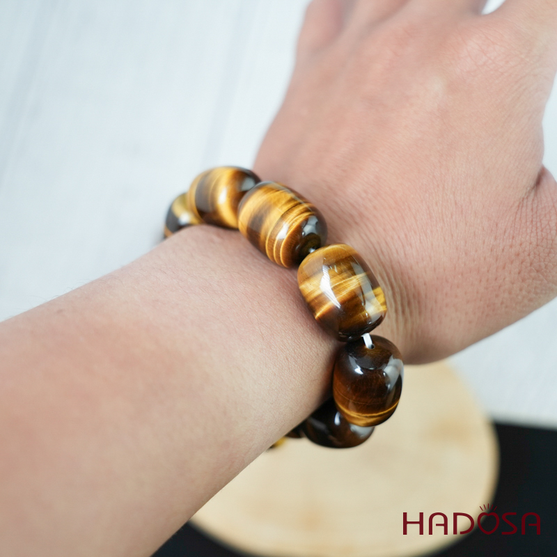 Vòng đá Mắt Hổ vàng nâu hạt trụ 15*20mm chuẩn 6A