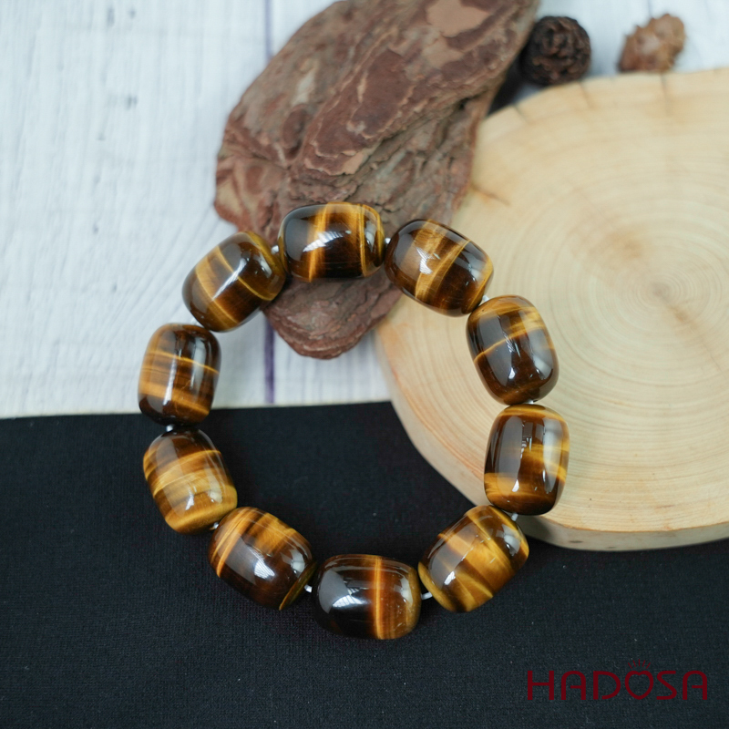 Vòng đá Mắt Hổ vàng nâu hạt trụ 15*20mm chuẩn 6A