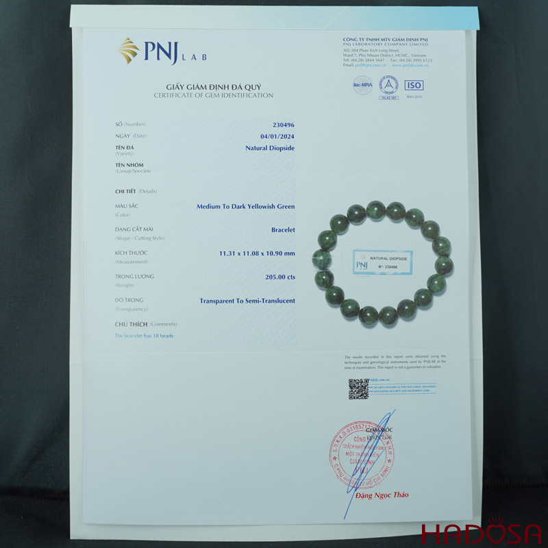 Vòng Diopside 11mm cao cấp chuẩn 5A