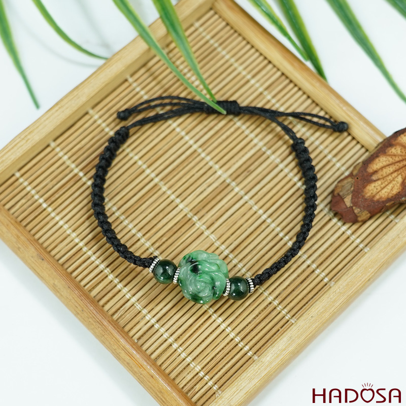 Vòng phong thuỷ Mặt Cẩm Thạch hoa mẫu đơn 14mm