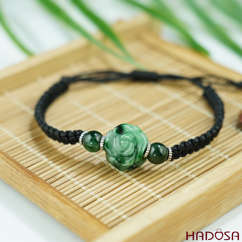 Vòng phong thuỷ Mặt Cẩm Thạch hoa mẫu đơn 14mm