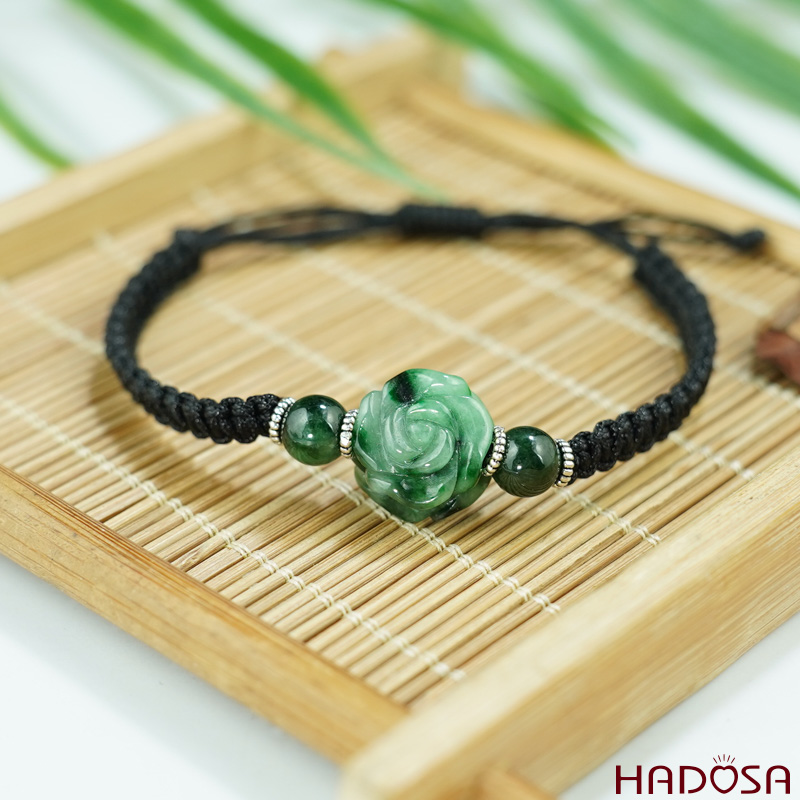 Vòng phong thuỷ Mặt Cẩm Thạch hoa mẫu đơn 14mm