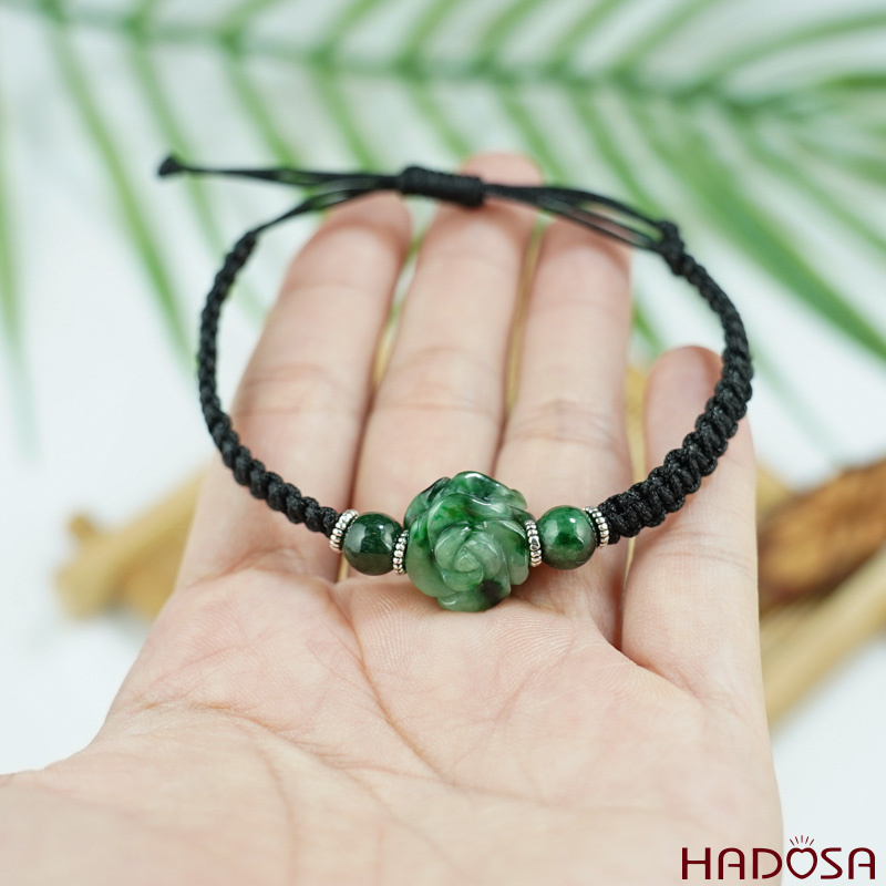 Vòng phong thuỷ Mặt Cẩm Thạch hoa mẫu đơn 14mm