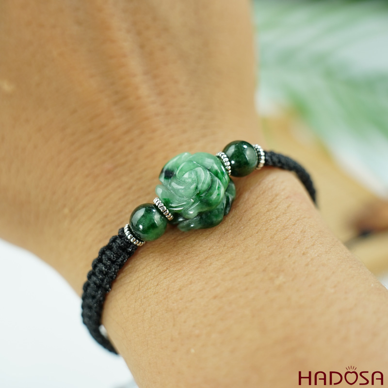 Vòng phong thuỷ Mặt Cẩm Thạch hoa mẫu đơn 14mm