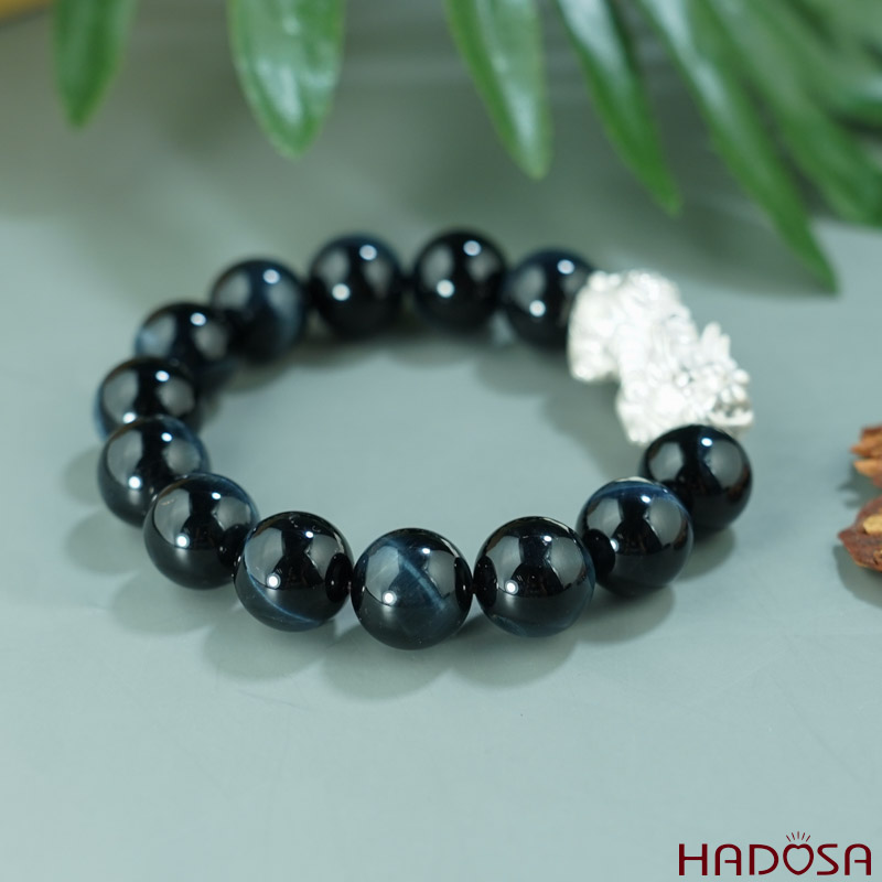 Vòng Thạch Anh Mắt Chim Ưng 14mm mix Tỳ Hưu bạc