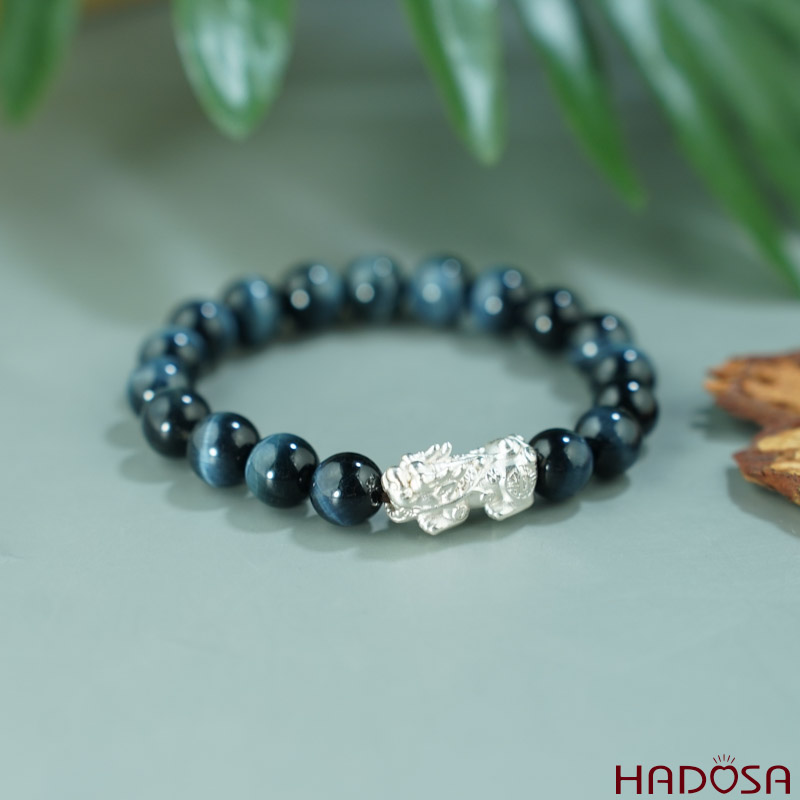 Vòng Thạch Anh Mắt Chim Ưng 8mm mix Tỳ Hưu bạc