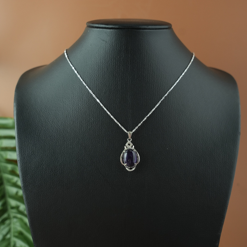 Mặt dây chuyền đá Thạch anh tím 9x13mm bạc 925