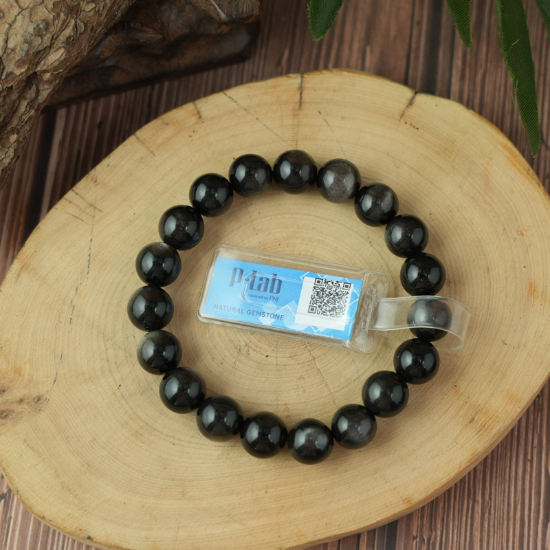 Vòng Tay Đá Obsidian-Hắc Diện Thạch Ánh Bạc 10mm