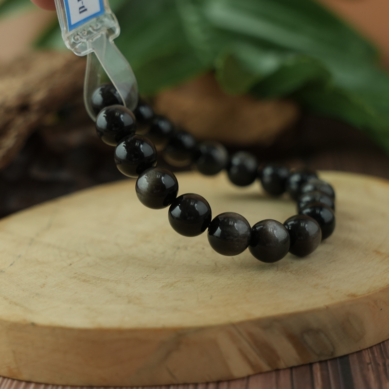 Vòng Tay Đá Obsidian-Hắc Diện Thạch Ánh Bạc 10mm