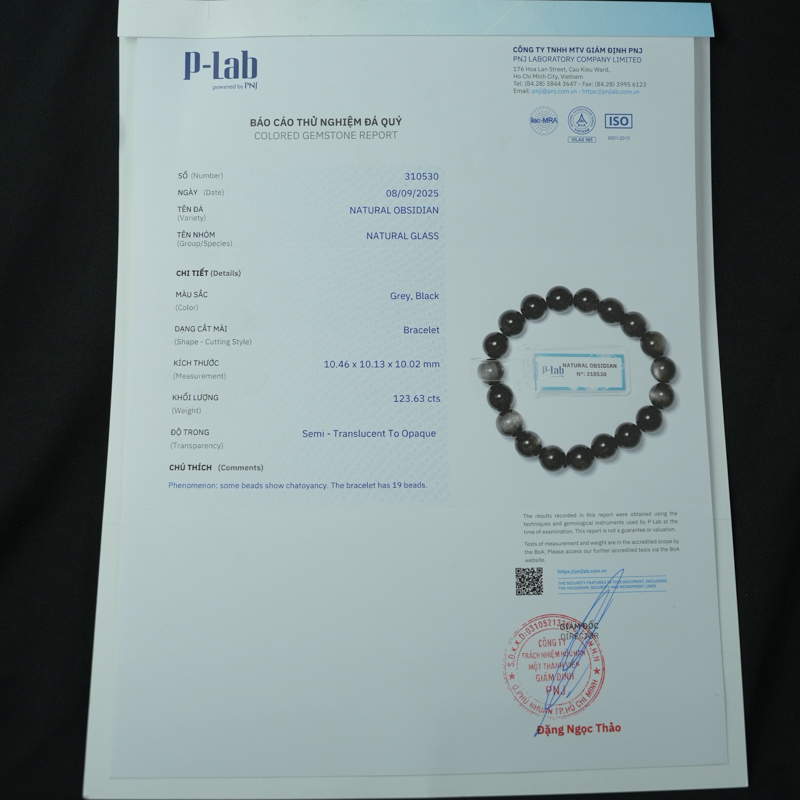 Vòng Tay Đá Obsidian-Hắc Diện Thạch Ánh Bạc 10mm