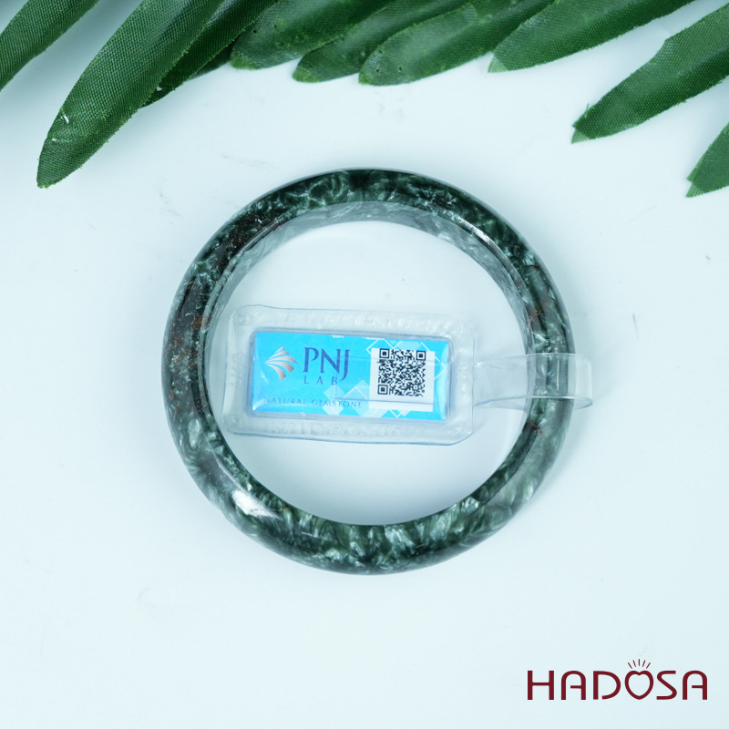 Vòng kiềng đá Mắt rồng xanh bản lá hẹ ni 56mm 4A