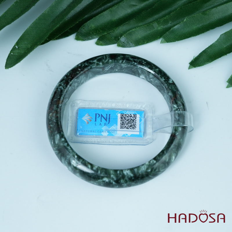 Vòng kiềng đá Mắt rồng xanh bản lá hẹ ni 56mm 4A