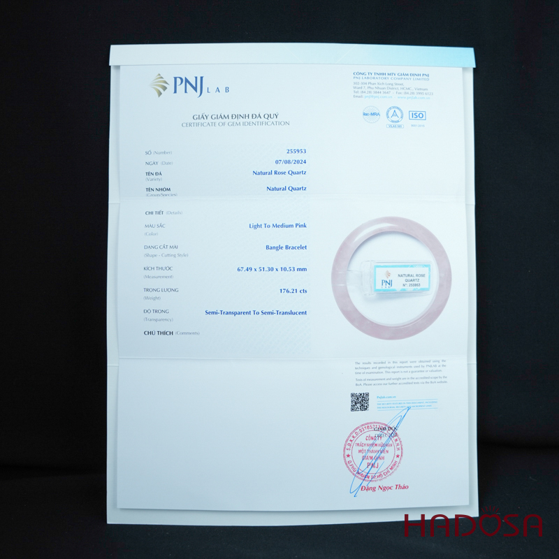 Vòng kiềng thạch anh hồng bản lá hẹ ni 51mm