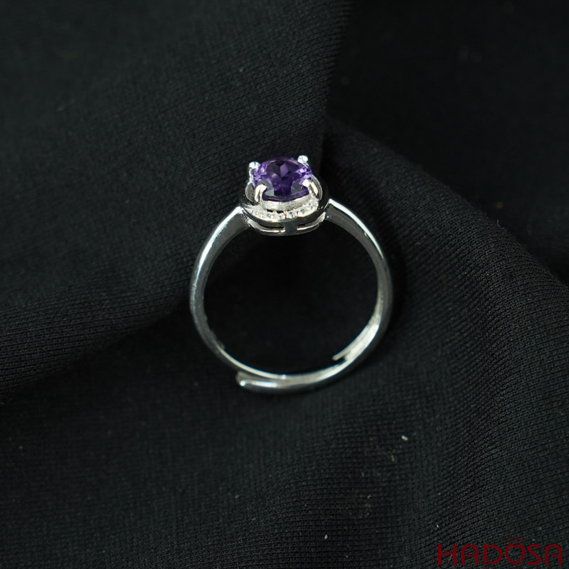 Nhẫn bạc đính đá Thạch Anh Tím 6*8mm