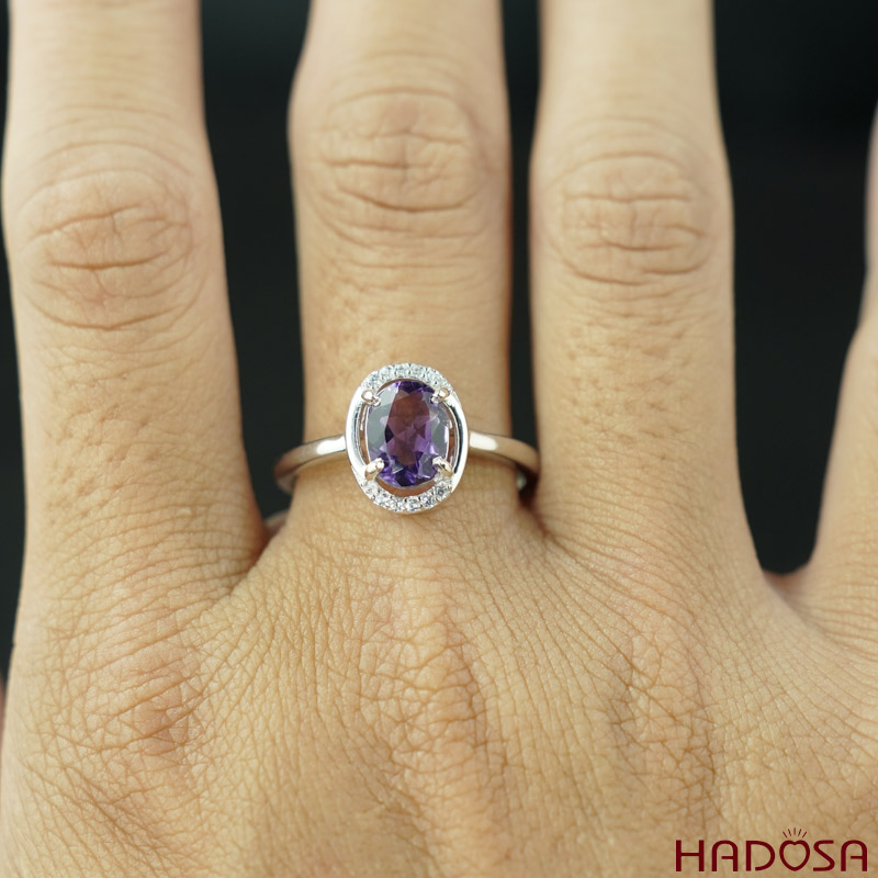 Nhẫn bạc đính đá Thạch Anh Tím 6*8mm