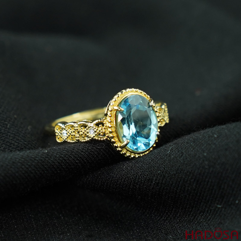 Nhẫn bạc mạ vàng đính đá Topaz 7*9mm