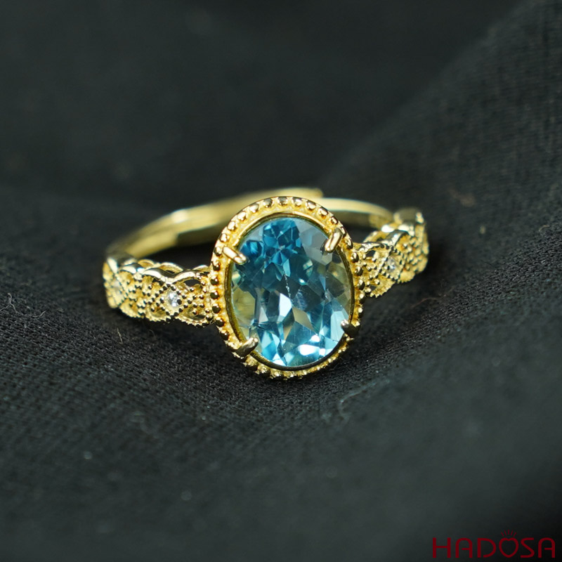 Nhẫn bạc mạ vàng đính đá Topaz 7*9mm