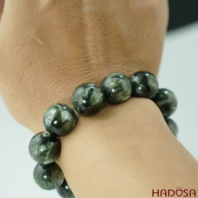 Vòng tay đá Mắt Rồng xanh 14mm 5A