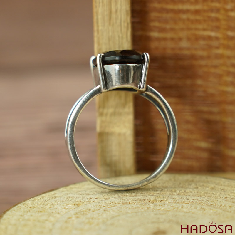 Nhẫn nữ Thạch anh khói bạc 925 cao cấp size 15
