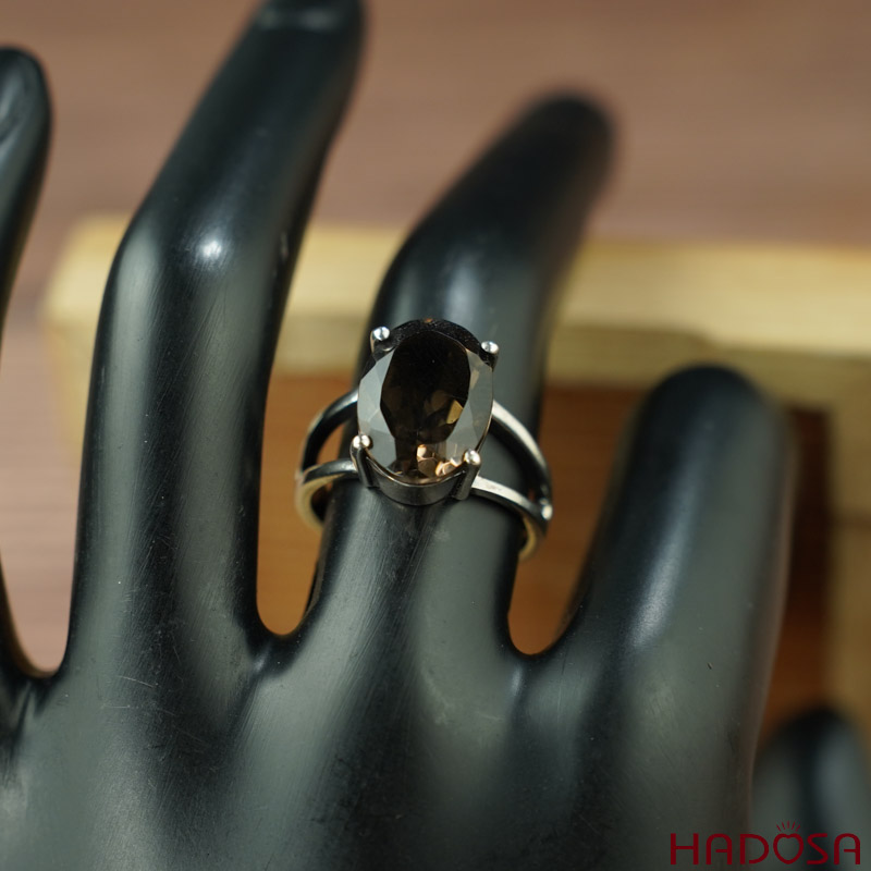 Nhẫn nữ Thạch anh khói bạc 925 cao cấp size 15