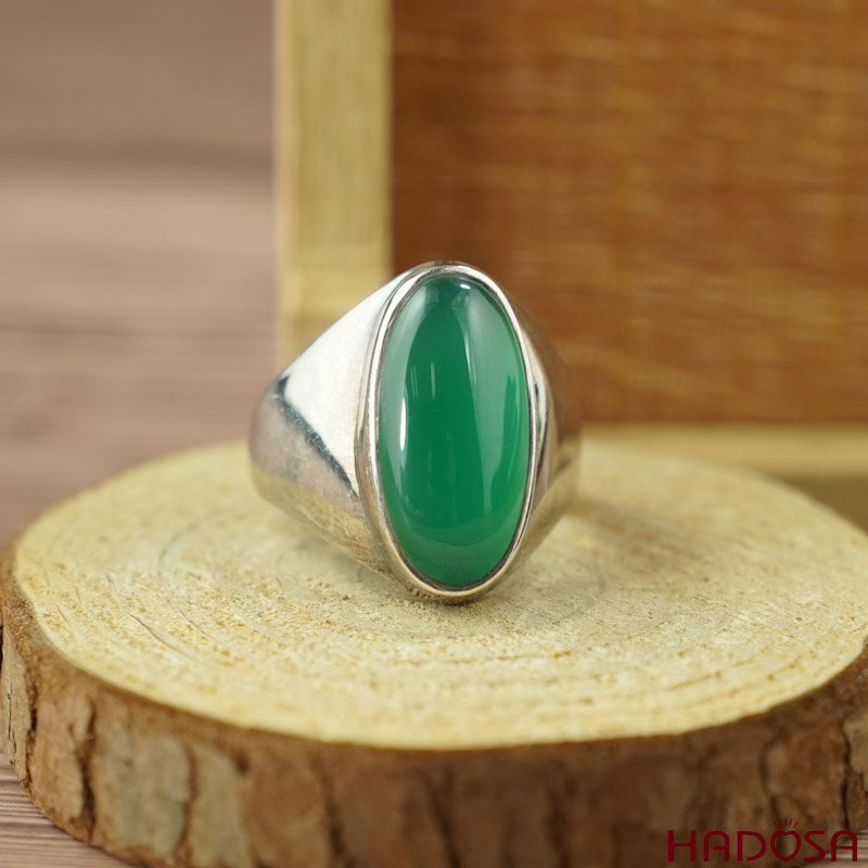 Nhẫn đá Onyx xanh bạc 925 cao cấp
